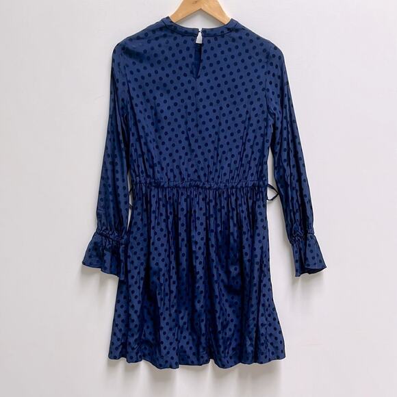 Sandro Lori dot viscose blue polka dot long sleeve draw string dress size 1 - Picture 3 of 8